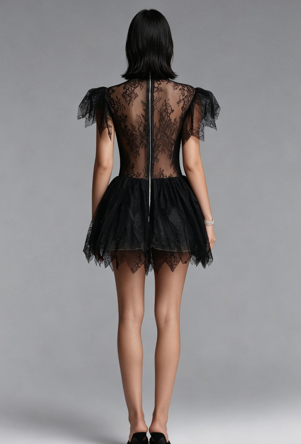 Black Floral Lace Fit-And-Flare Dress Flowering Girl
