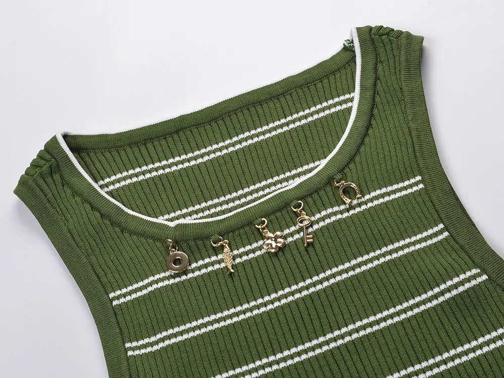 Striped Tassel Trims Vest Top Flowering Girl