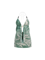 Maira Green Halter Printed Backless Mini Dress Flowering Girl