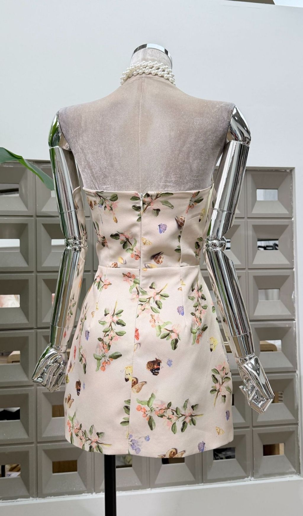 Krishna Strapless Bow Floral Mini Dress Flowering Girl