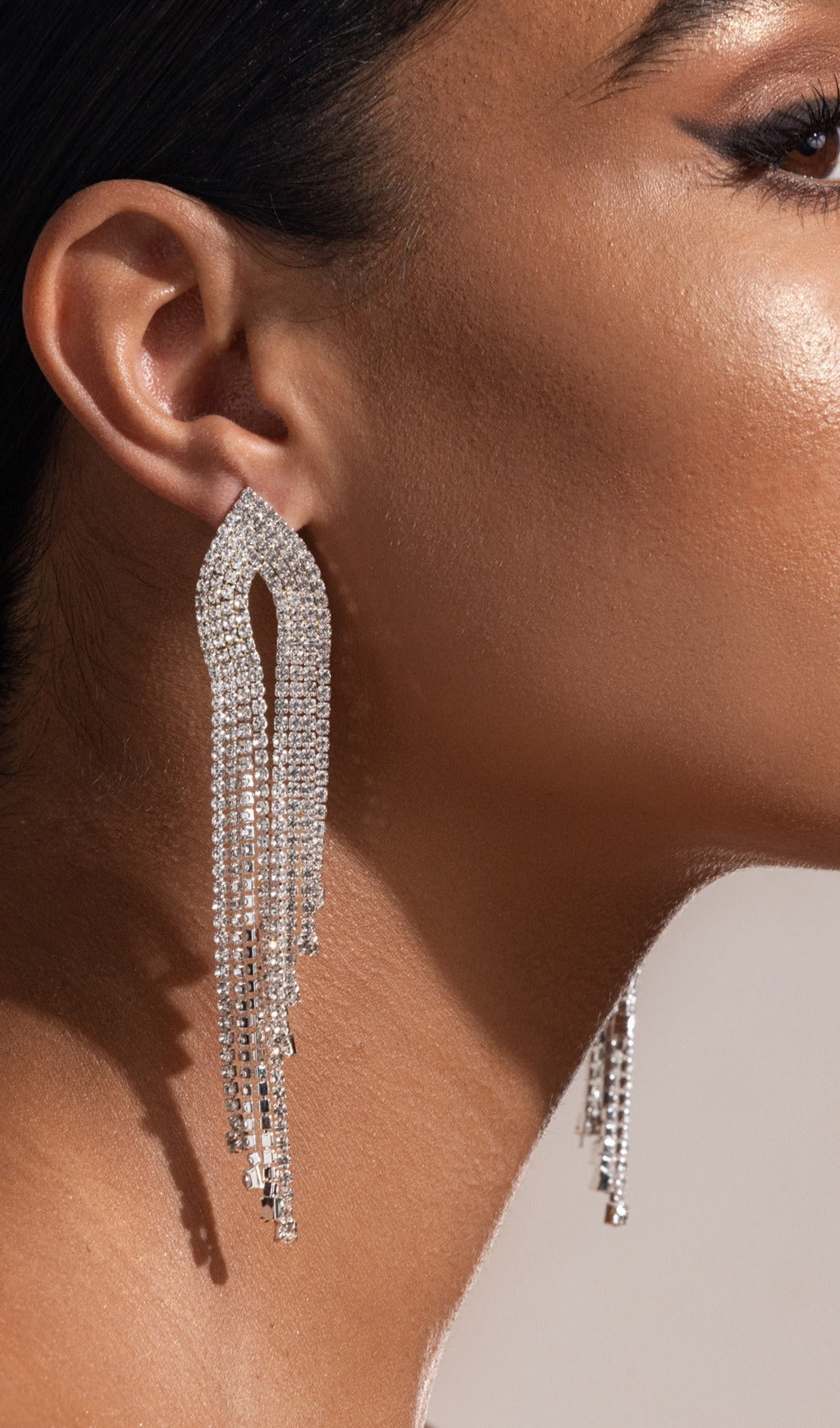 Silver Diamante Tassel Earrings Flowering Girl