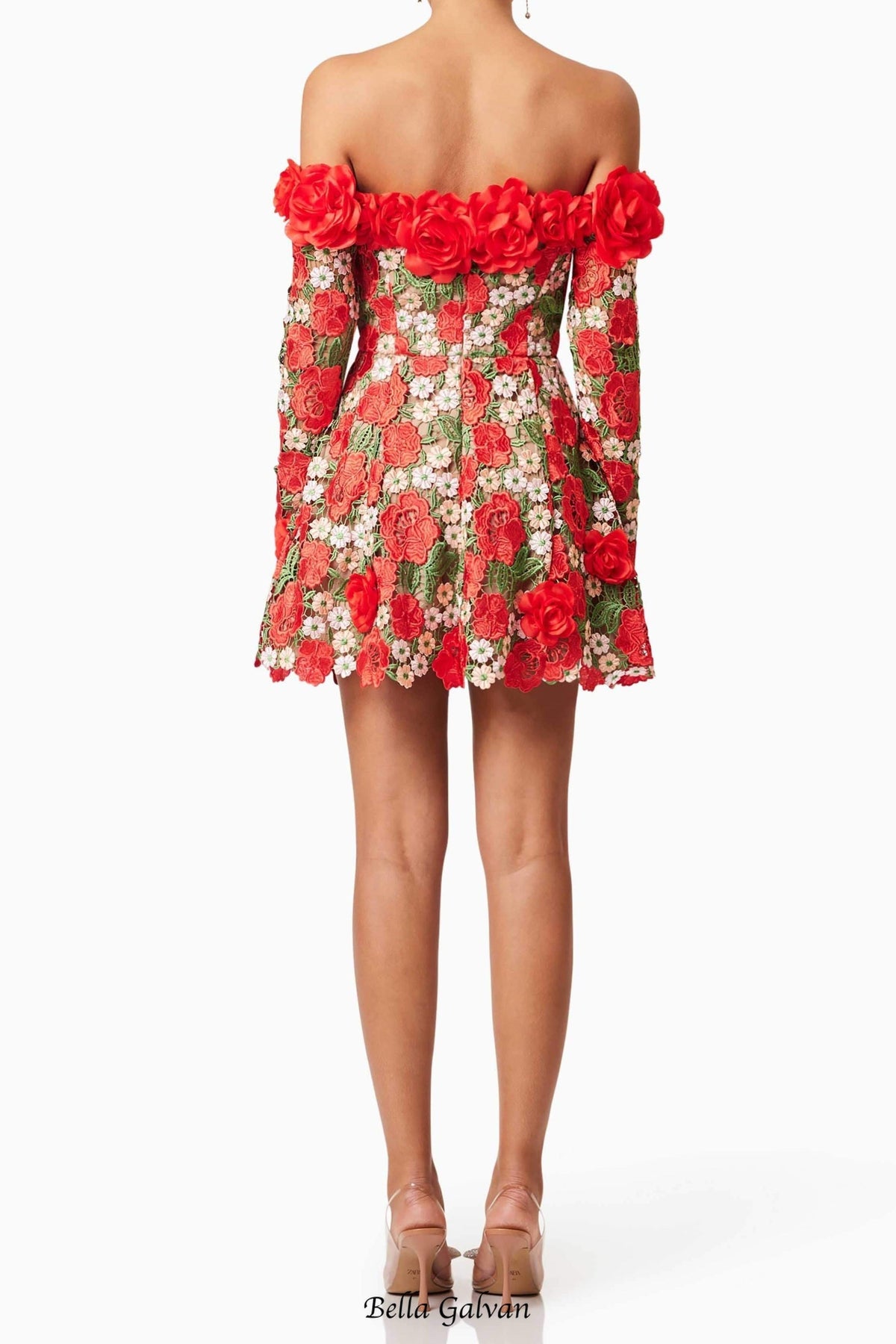 genevieve Rose flower strapless mini Dress In Red Flowering Girl