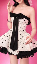 Iola Strapless Dot Bowknot Mini Dress Flowering Girl