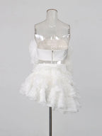 Matsuyo White Flower Top & Layered Skirt Set Flowering Girl