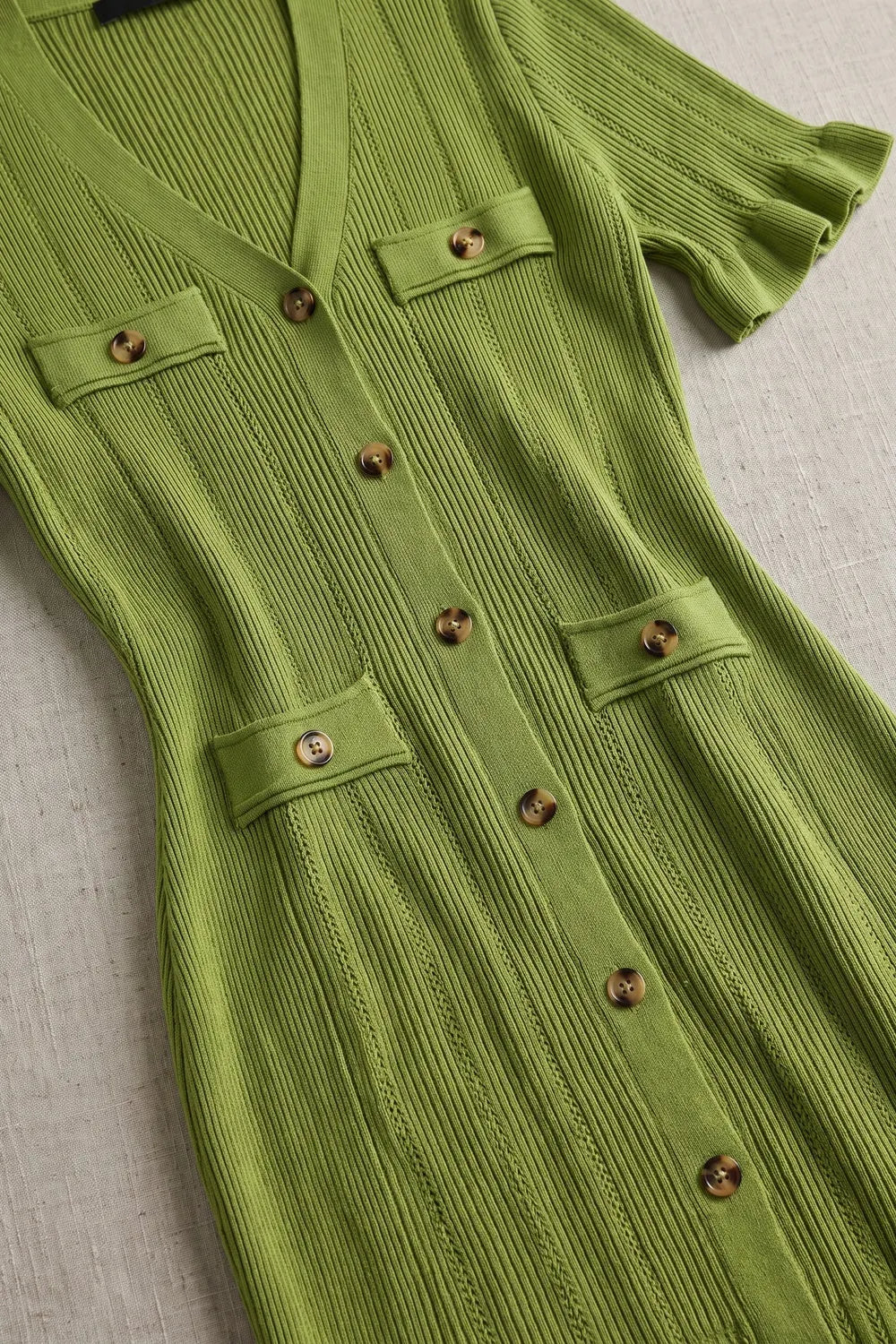 Olive Green Ribbed Knit A-Line Trumpet Midi Dress Flowering Girl