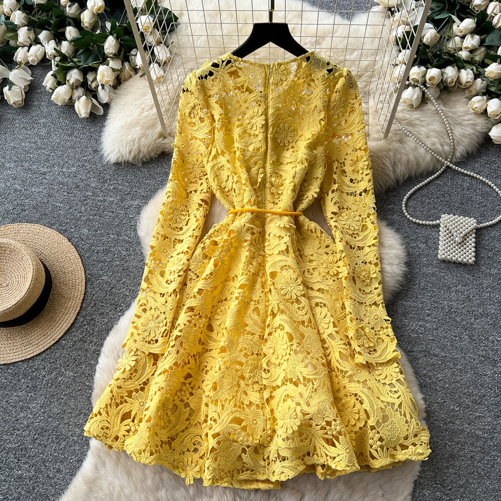 Yellow Guipure Lace Fit-And-Flare Dress Flowering Girl