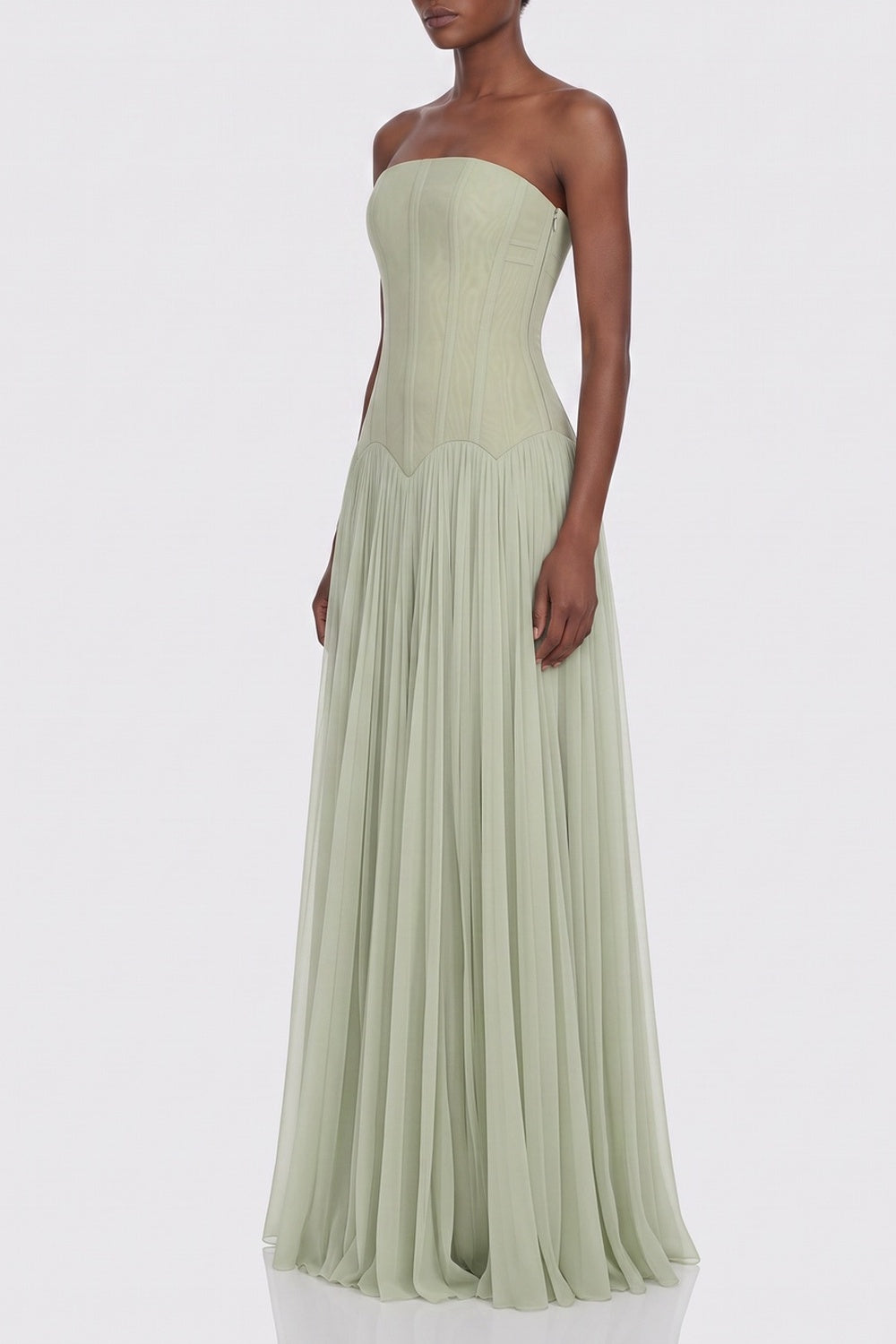 Strapless Corset Pleated Chiffon Maxi Gown Flowering Girl