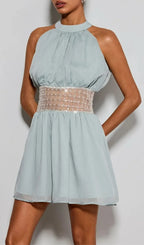 Devri Halterneck Sequin Pearl Mini Dress Flowering Girl