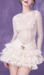 Glafira Long Sleeve Lace Mini Dress Flowering Girl