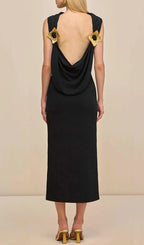 Ida Black Backless Midi Dress Flowering Girl