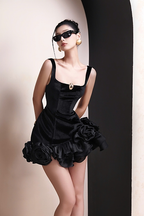 Renata Square Neck Flower Velvet Mini Dress Flowering Girl