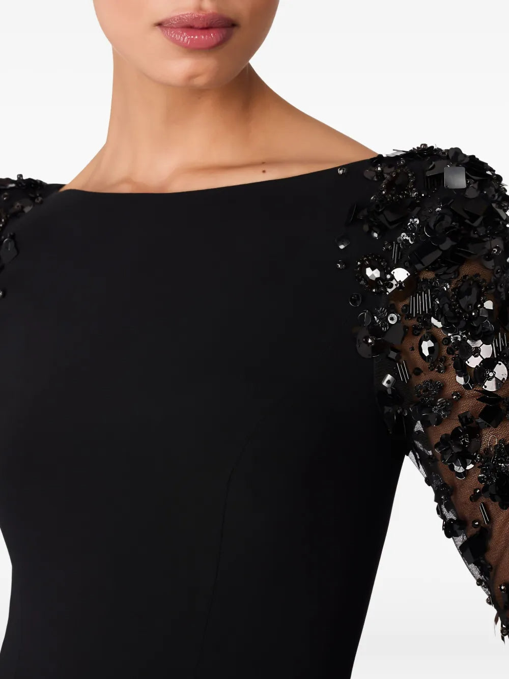 Martha Mesh Splicing Beading Diamond Maxi Dress In Black Flowering Girl