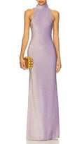 Jaidyn Purple Halter Flower Backless Maxi Dress Flowering Girl