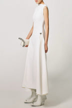 Eorkone Symmetric Drapes Flared Midi Dress - White Flowering Girl