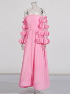 petals strapless tulle maxi dress in pink Flowering Girl