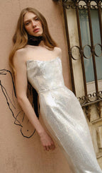 Sequin Feather Midi Dress In White Flowering Girl