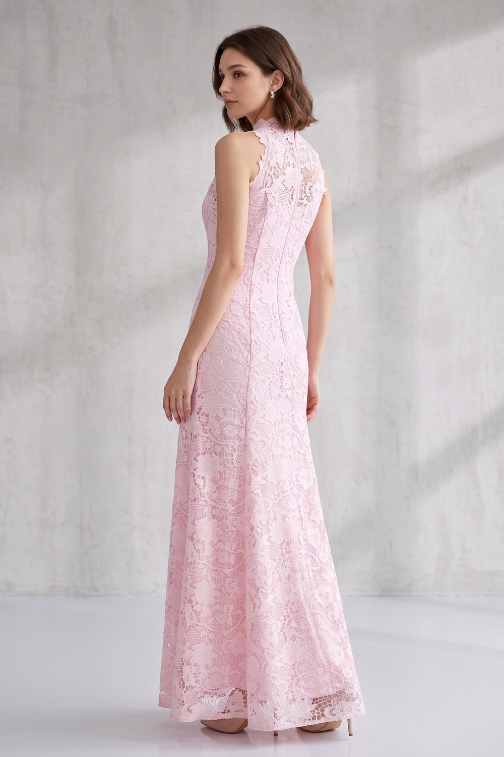 Blush Pink Floral Lace Floor-Length Dress Flowering Girl