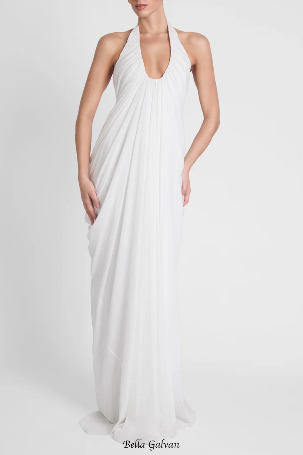 Cyrusa Halter Draped Maxi Dress - White Flowering Girl