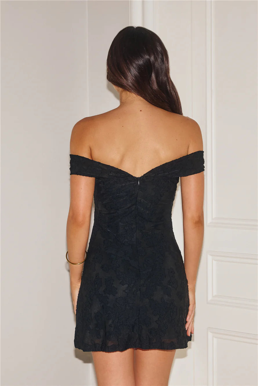 Off Shoulder Backless Mini Dress In Black Flowering Girl
