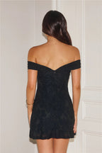 Off Shoulder Backless Mini Dress In Black Flowering Girl