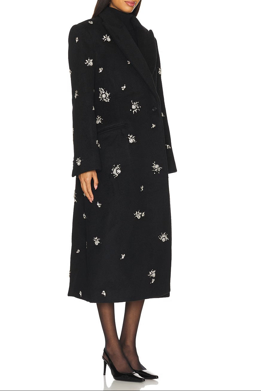 Philippa Crystal Embellished Coat In Black Flowering Girl