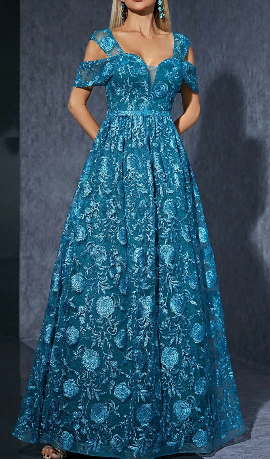 Dione Blue Flower Embroidery Maxi Dress Flowering Girl
