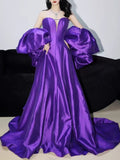 Purple Satin A-Line Evening Gown