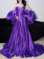 Purple Satin A-Line Evening Gown