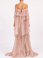 Dusty Pink Chiffon Flowing A-Line Gown with High Slit Flowering Girl