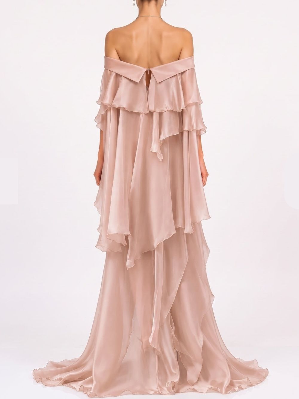 Dusty Pink Chiffon Flowing A-Line Gown with High Slit Flowering Girl