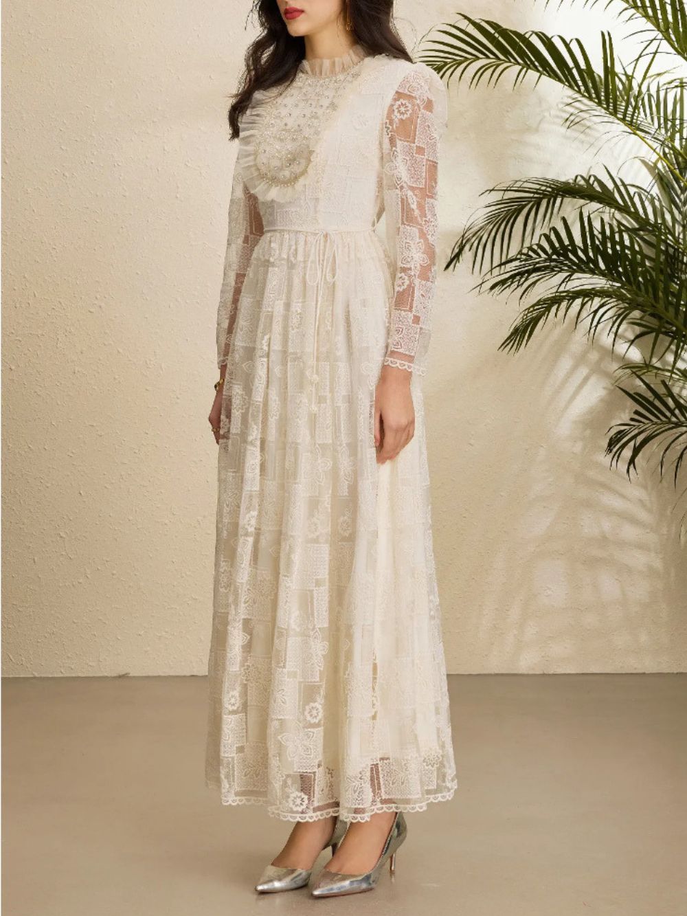 Cream Lace A-Line Maxi Dress Flowering Girl