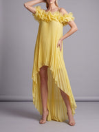 Mylie Yellow Spaghetti Flower Pleated Maxi Dress