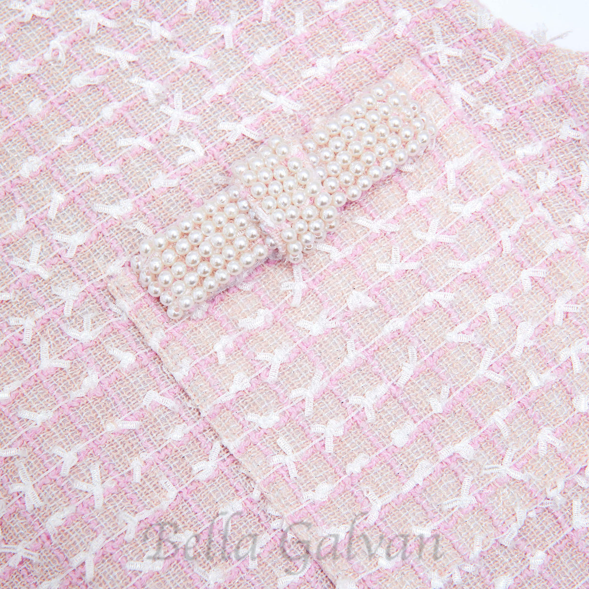boucle pearl trim mini dress in pink Flowering Girl