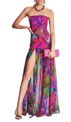 Floral-Print Silk Chiffon Maxi Dress Flowering Girl