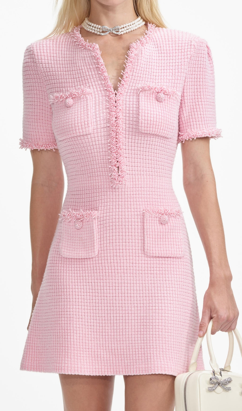 Pink Textured Knit Mini Dress Flowering Girl