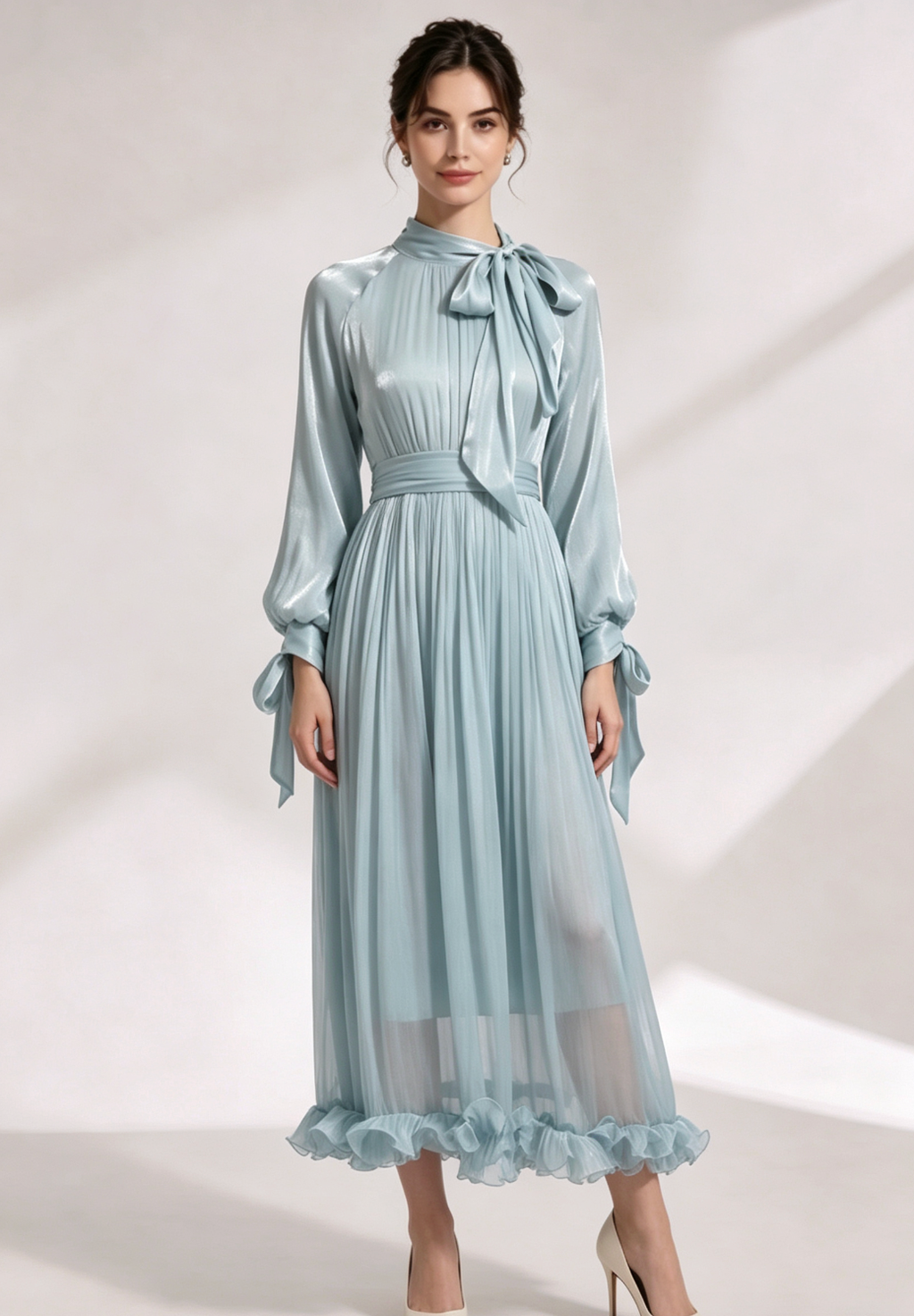 Light Blue Satin A-Line Dress Flowering Girl