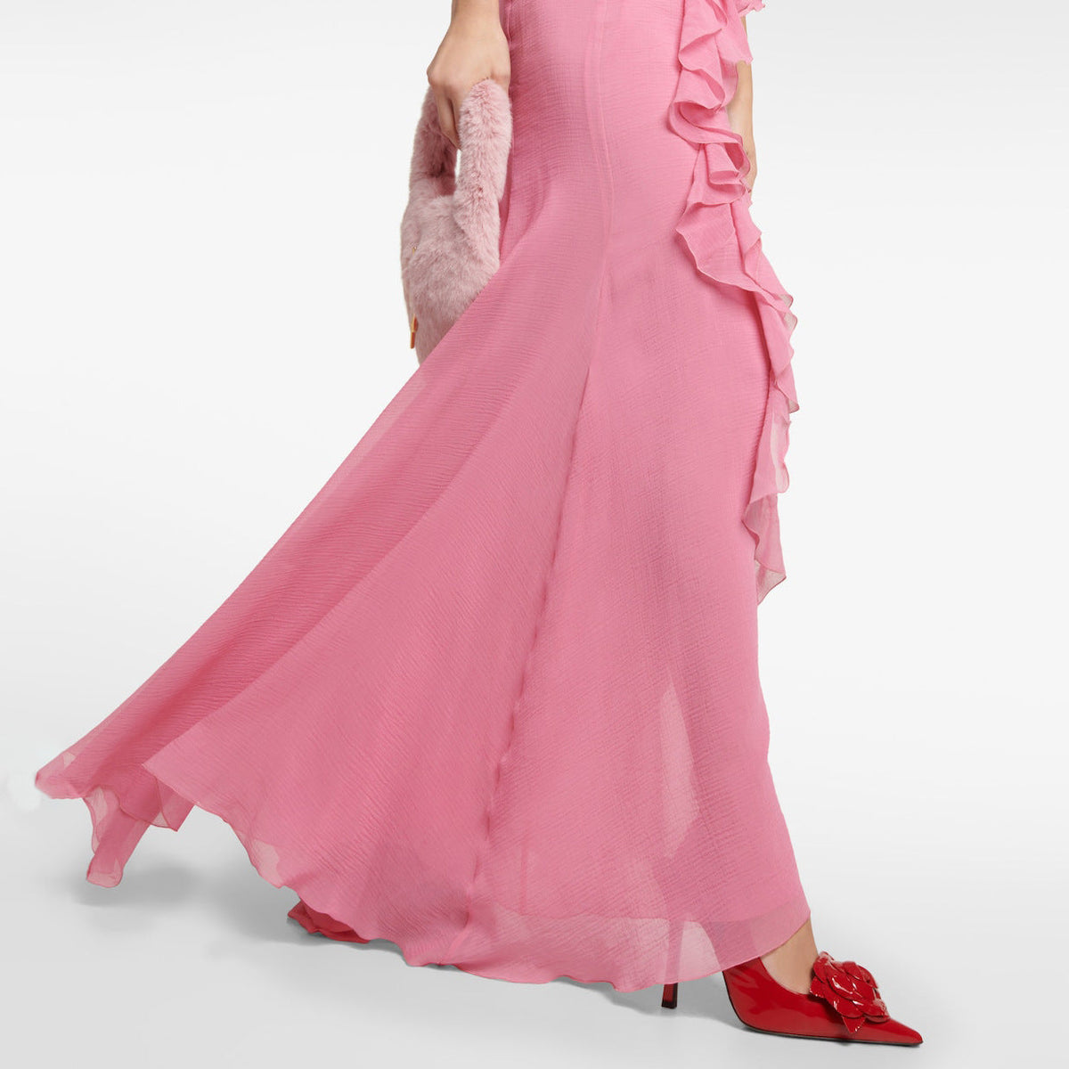 Pink Ruffle Cotton And Silk Maxi Dress Flowering Girl