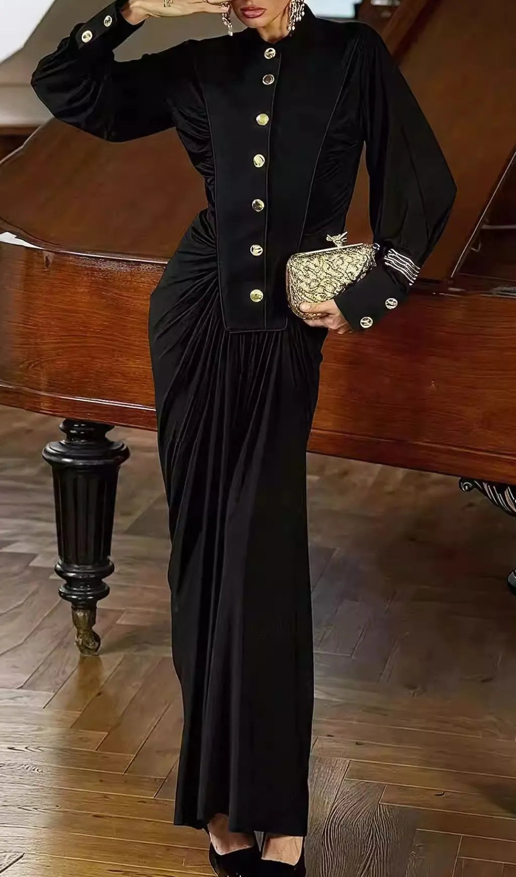 Hikari Long Sleeve Ruched Maxi Dress Flowering Girl