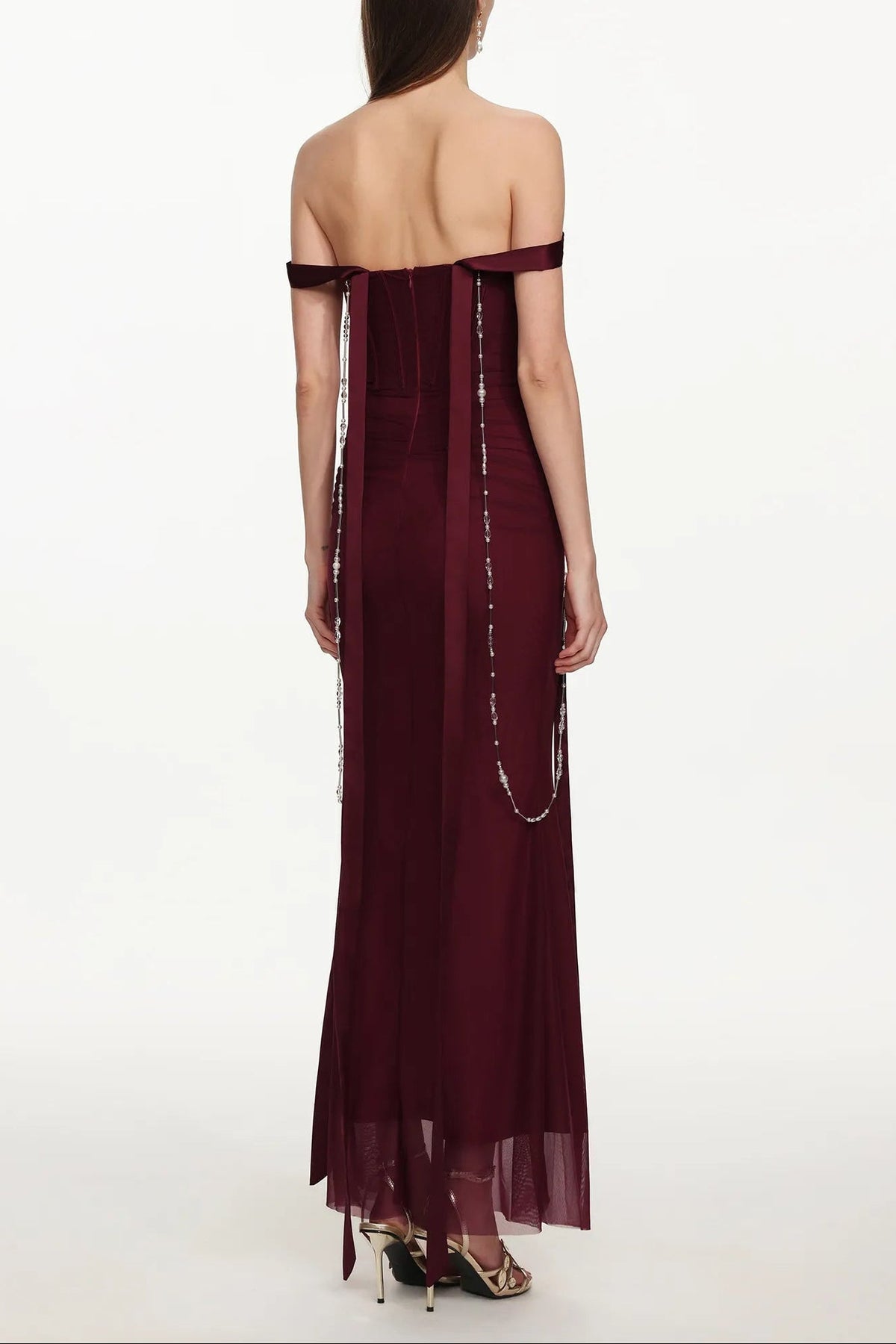 Ursula Burgundy Sleeveless Ribbon Pleated Maxi Dress Flowering Girl