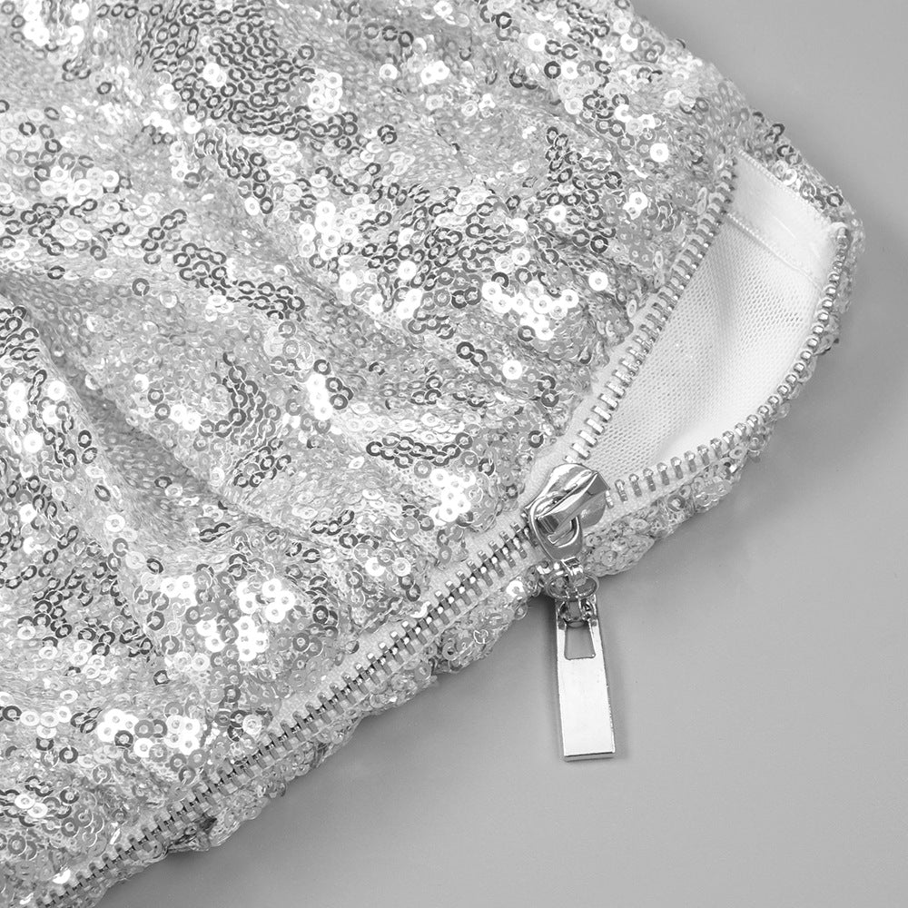 Crop Top Drape Skirt Set In Silver Flowering Girl
