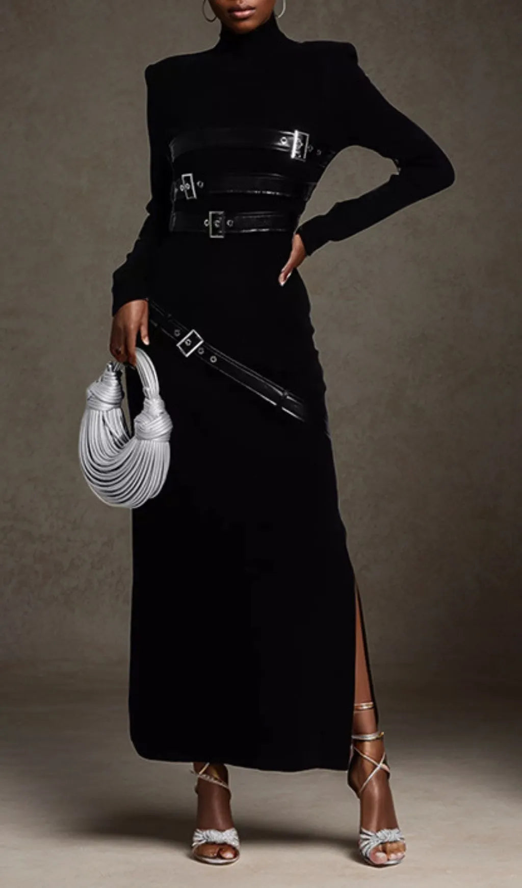 Isai Black Belt Long Sleeve Maxi Dress Flowering Girl
