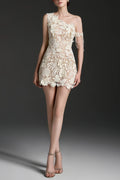 Avalon White One Shoulder Floral Mini Dress Flowering Girl