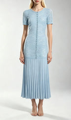 Kiernan Blue Flower Knit Midi Dress Flowering Girl