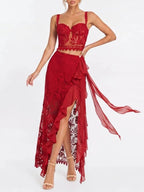 Quessar Spaghetti Ruffle Split Skirt Set Flowering Girl