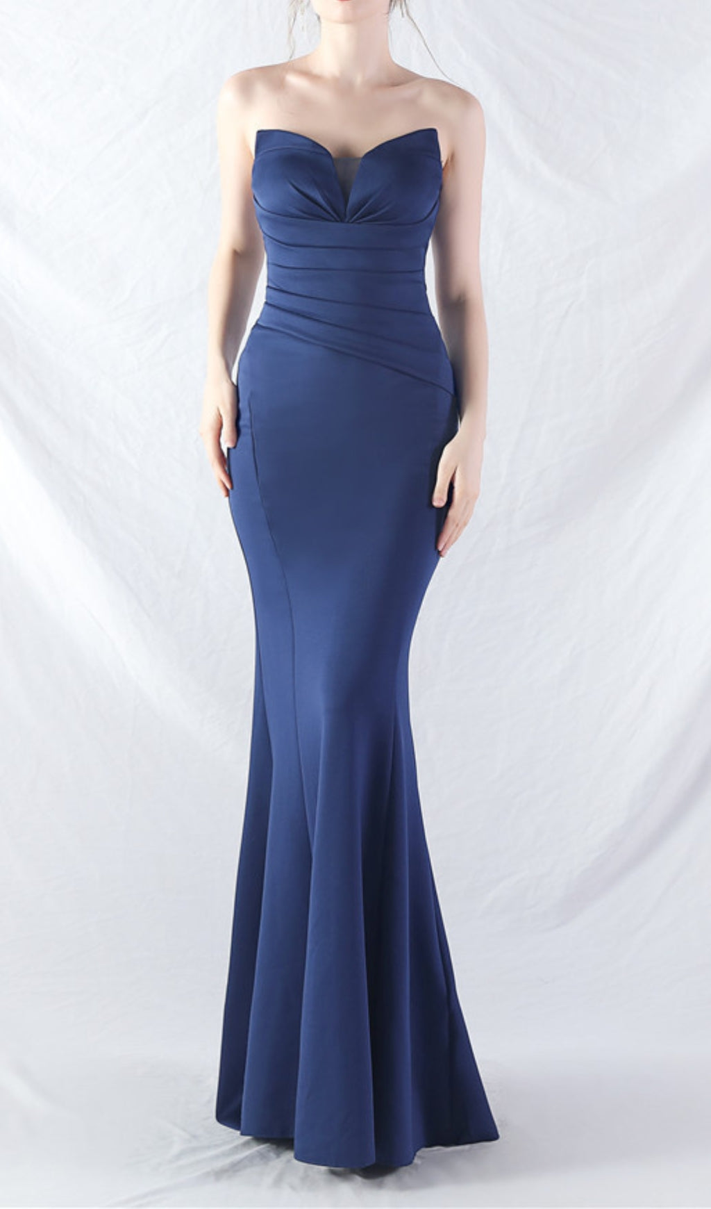 Chrina Navy Strapless Ruched Maxi Dress Flowering Girl