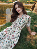 Sabrina V-Neck Printed Drawstring Chiffon Dress Flowering Girl