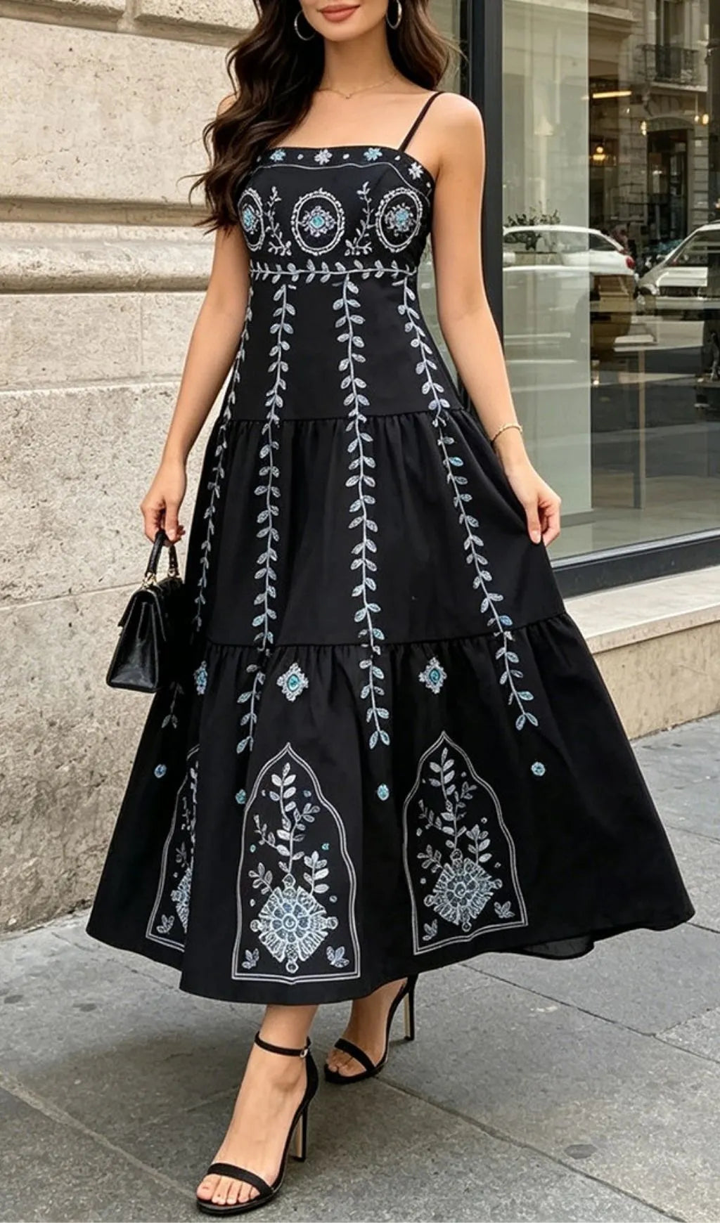Mady Black Strappy Printed Maxi Dress Flowering Girl