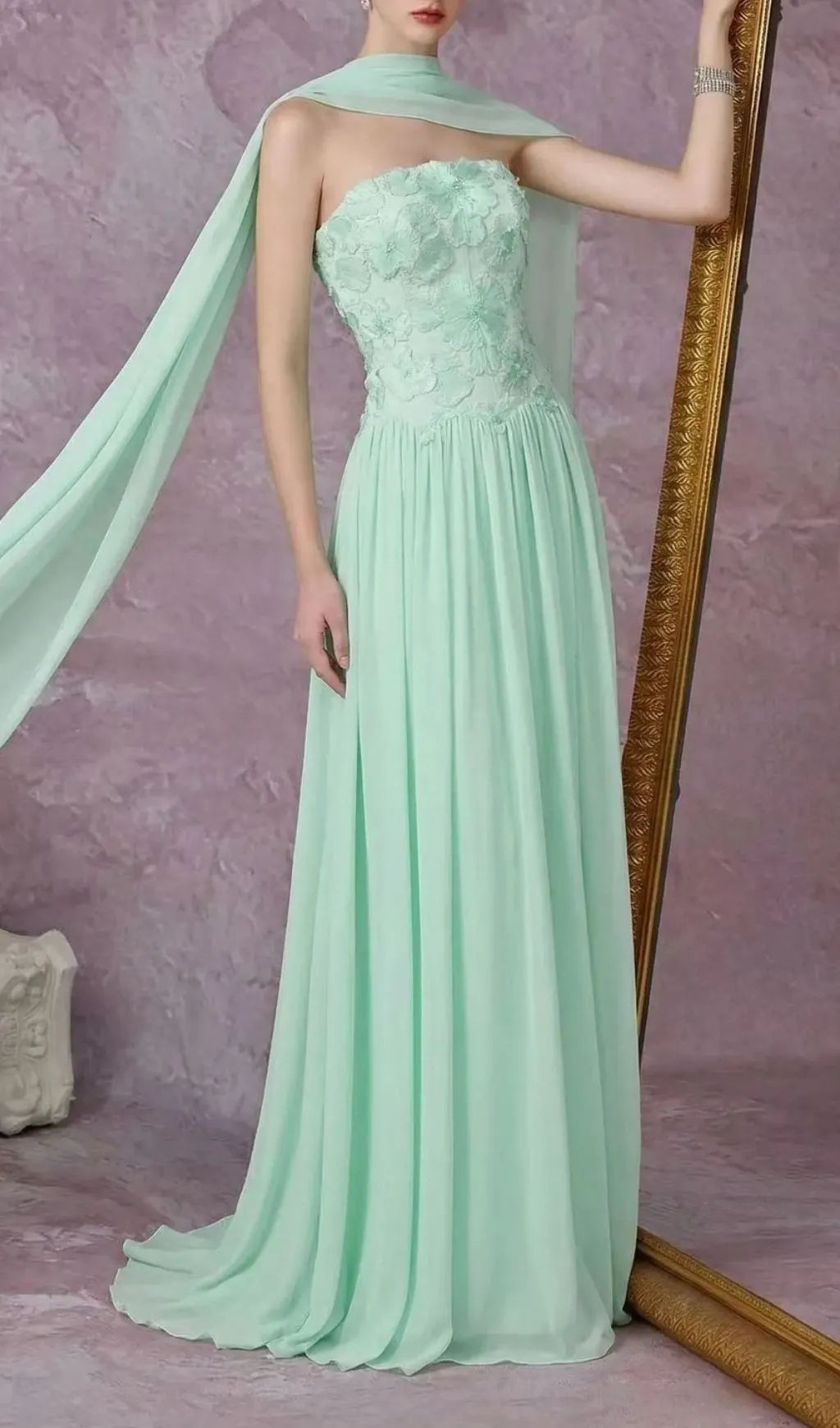 Kenley Green Strapless Flower Maxi Dress Flowering Girl