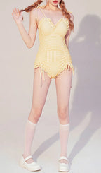 Dava Yellow Drawstring One-Piece Swimsuit Flowering Girl
