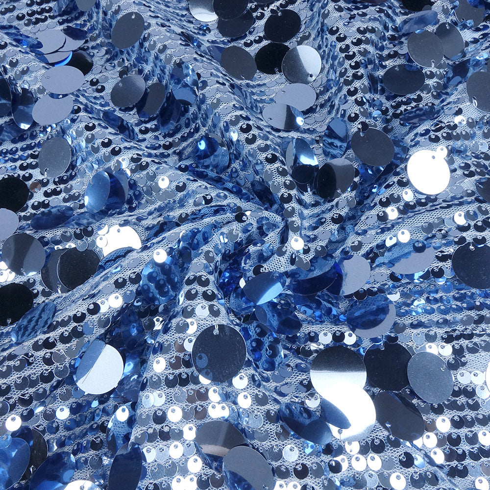 Roberta Deep V-Neck Sequin Column Gown In Blue Flowering Girl